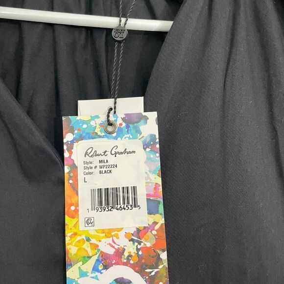 Robert Graham Mila Blouse Women L Black Puff Sleeve Button Front NEW - Picture 4 of 13